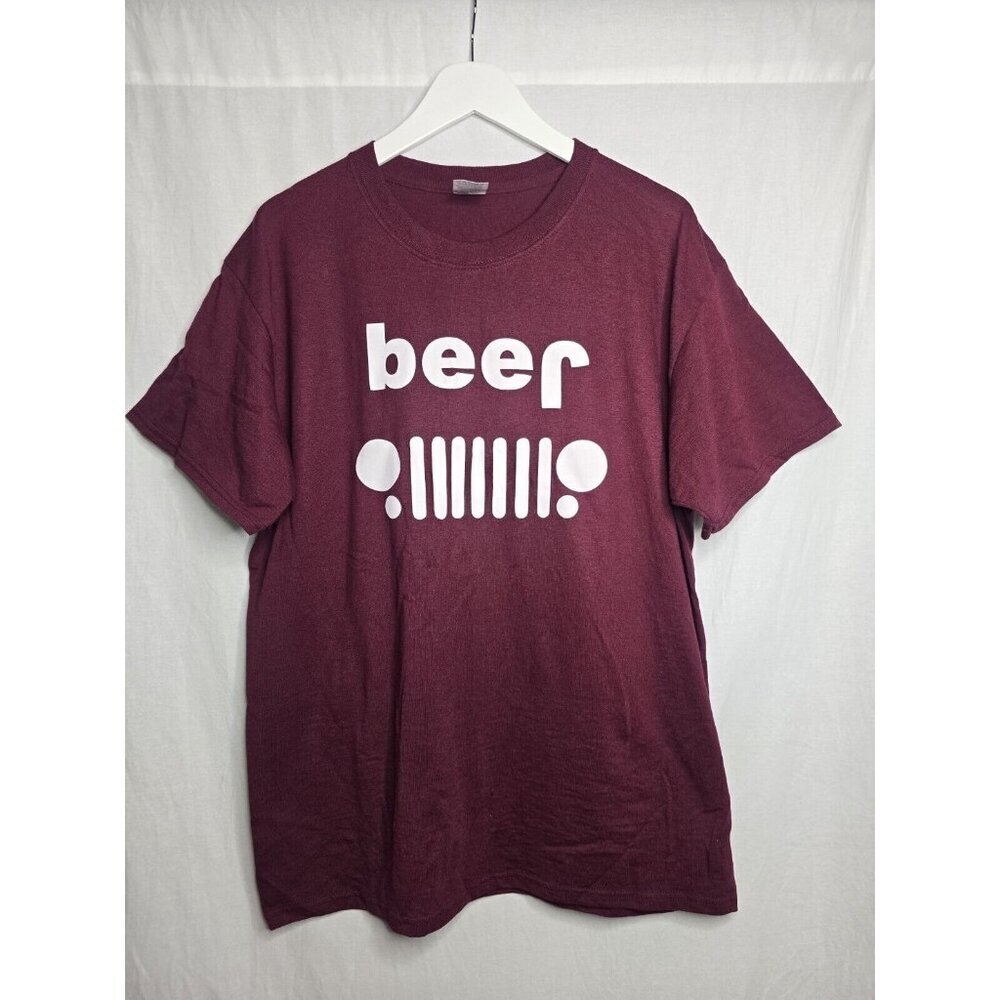 Beer/Jeep Funny Parody Drinking Humor Mens Graphic T-Shirt Tee Burgundy LARGE